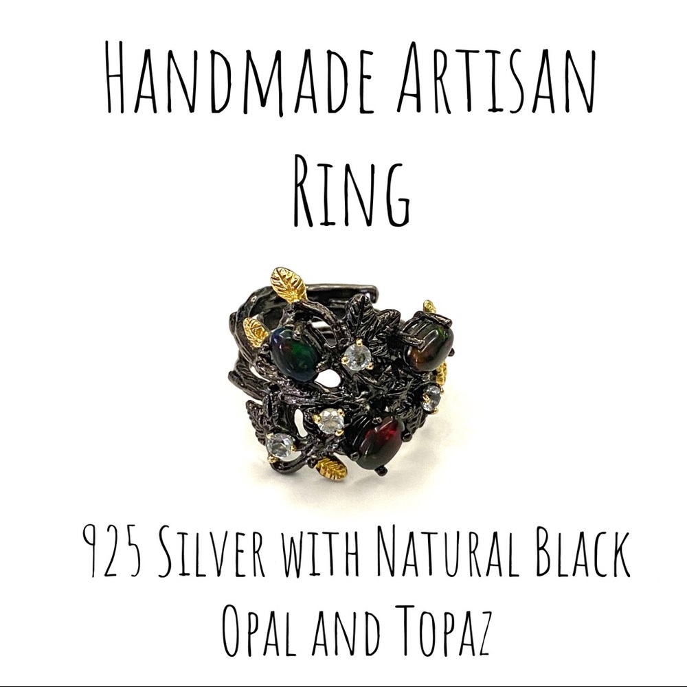 Black Opal and Topaz Artisan Ring